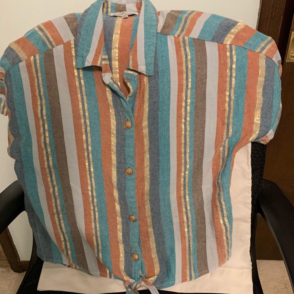 Multi Striped Shirt, Short Sleeves, Size Medium